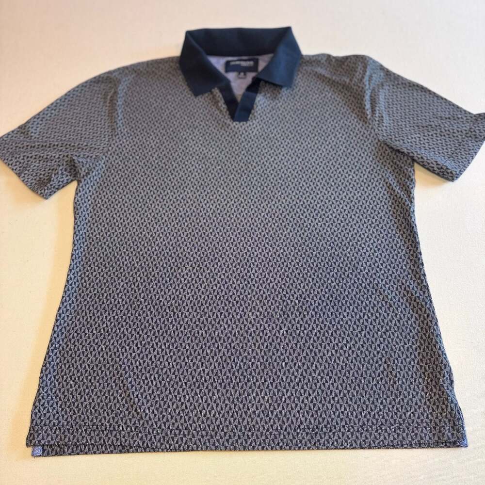 Jachs New York Men's Navy Geometric Pattern Short Sleeve Polo Shirt